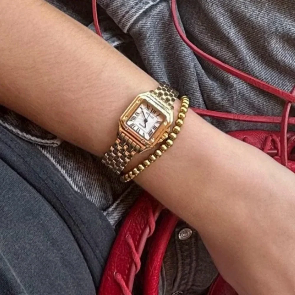 Panthere Classic Rectangle Stainless Steel Gold Watch